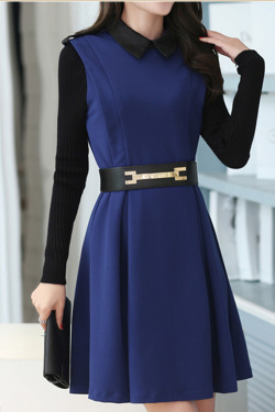 stylelist-tidebuy:  Long Sleeve Patchwork Lapel Slim Dress