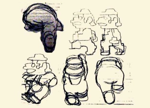 suppermariobroth:Concept art sketches for the Donkey Kong arcade by Shigeru Miyamoto.
