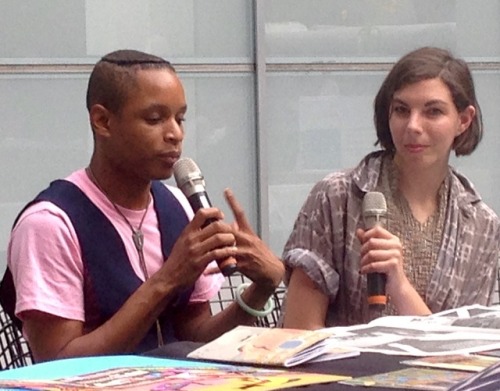 3 Dot Zine founder Devin N. Morris in conversation with MoMA Library staff member Sarah Hamerman in 