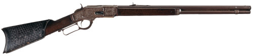An engraved and leather mounted Winchester Model 1873 lever action rifle inscribed to Judge Roy Bean