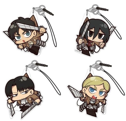 snkmerchandise: News: SnK COSPA Acrylic Pinched Keychains & Straps (Ver. 3.0) Original Release Date: Late October 2017Retail Price: 864 Yen each COSPA will be releasing a new set of pinched acrylics featuring Eren, Mikasa, Levi, & Erwin in both