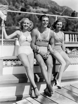 20th-century-man:  Betty Grable, Buster Crabbe,