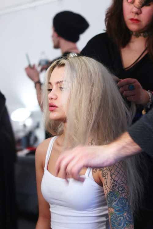 Amina Blue backstage at the Adidas x Kanye West Yeezy Season 1 debut show in New YorkShot by Philipp