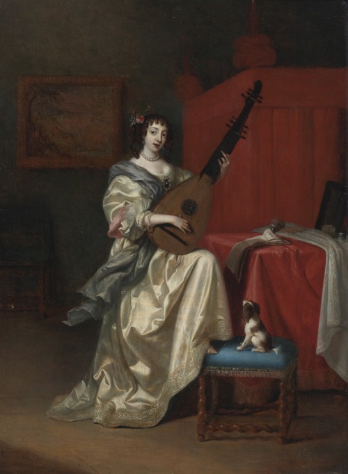 Portrait of a young woman playing the lute by Reinier de la Haye (fl. 1660–1695)
