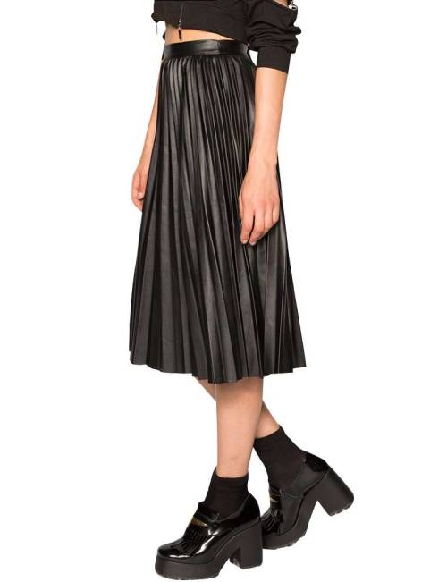 wantering-blog:Black Midi Pixie Market Pleats Please Leather Midi Skirt