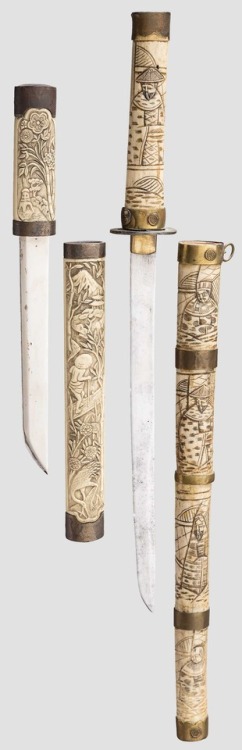 Japanese tanto set with carved bone furnishings, early 20th century.from Hermann Historica