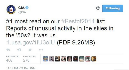 chocho-akimichi:  benicetoafriend:  cctvnews:  CIA admits they’re behind UFO sightingsAnyone remember how UFO mad the world was in the 1950’s and 1960’s? Well the CIA has admitted that it was mostly their doing.Sorry true believers. Two days ago,
