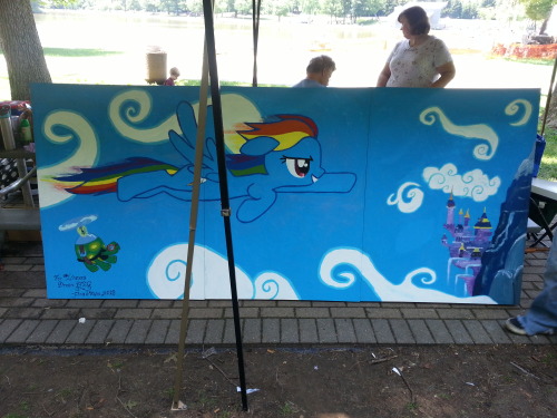 We made this mural for our friend’s kid’s birthday. She was having a Rainbow Dash themed birthday party, so we saw fit to give her the biggest present we could.