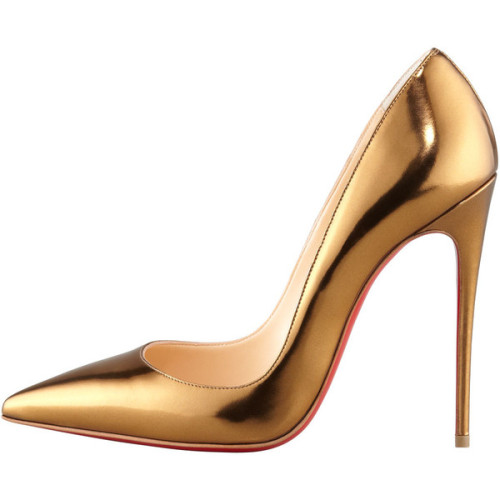 sophieladydeparis: Christian Louboutin So Kate Mirrored Leather Red Sole Pump, Bronze ❤ liked on Pol