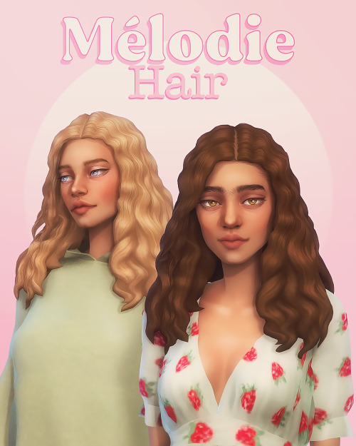 Hello! (⁀ᗢ⁀) So excited to share Mélodie Hair ~ a medium-long, curly hair for The Sims 4 ♡Enabled fo