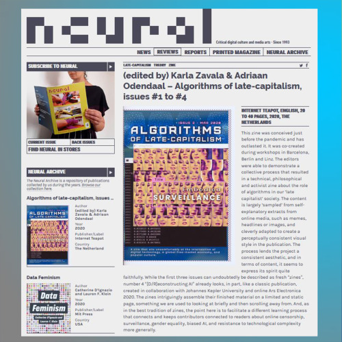    Amazing to have a review of the Algorithms of Late-Capitalism Zine(s) in Neural Magazine Read the