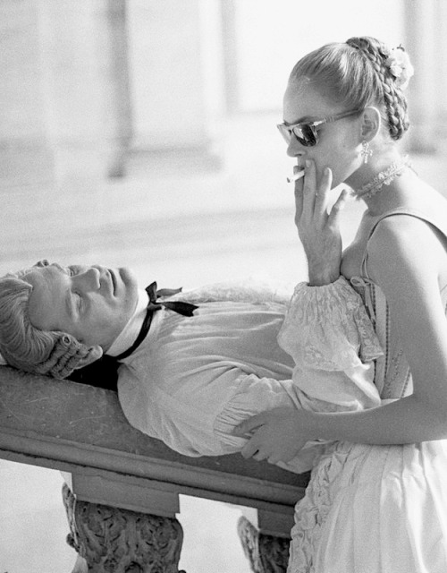 hollywoodlady: John Malkovich and Uma Thurman on the set ofDangerous Liaisons, 1988