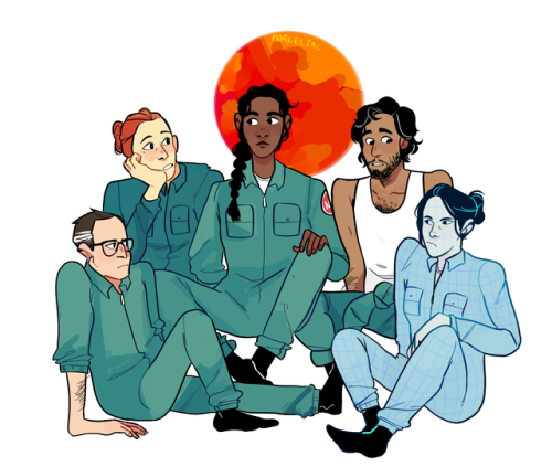 wolf953: parcelinc: the good(?) guys [ID: Digital fanart for the podcast Wolf 359. The crew of the U