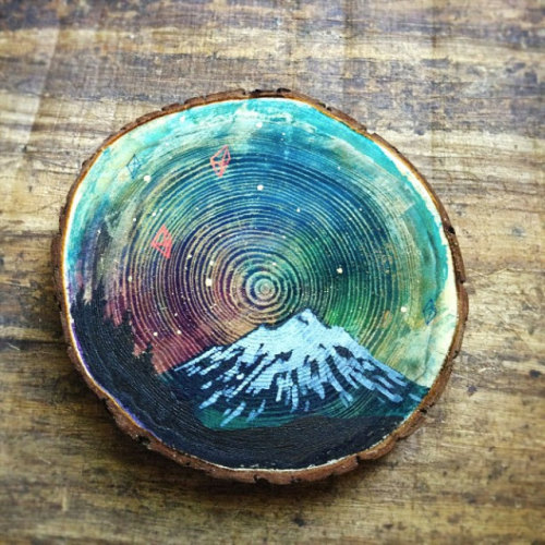 sosuperawesome:Mini paintings on cedar by Cathy McMurray on Etsy