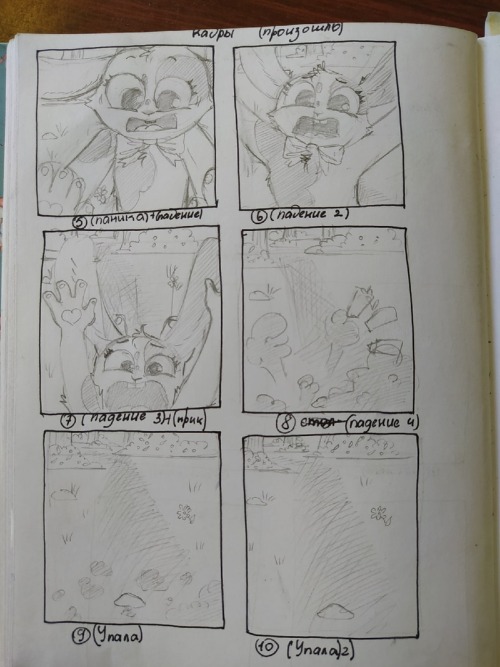 The first storyboard for the animation. The spotted rabbit is called Hana (lop-eared house rabbit). 