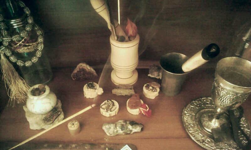 sleepingdevil:  This is my little pagan altar :) 