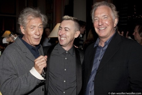 Alan Rickman and Ian mckellen attend the after party for Alan cummings I bought a blue car today // 