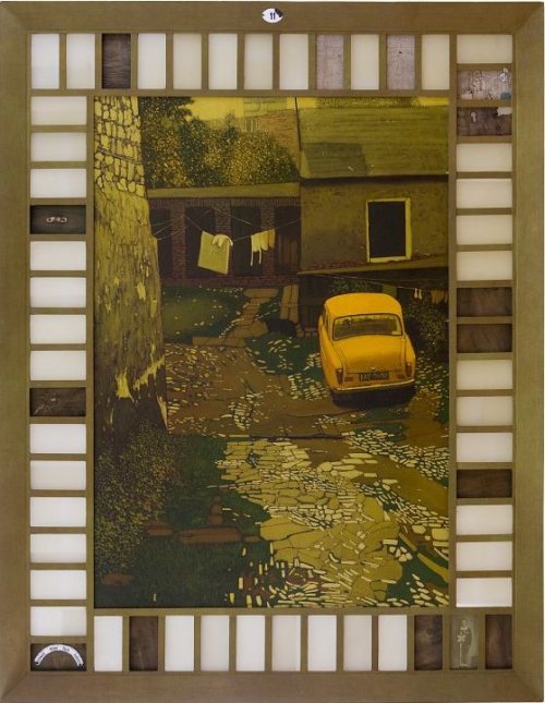 Jacek Rykała（Polish, b.1950 ）Mgła I    1997   olej+kolażCykl Rezydencje-Agnieszka   1998-2000   olej+kolażPodszepty dzielnicy Sielec-radio na pierwszym piętrze   1998   olej+kolarzOgród   1999   olej+kolażAdresat nieznany-żydom ze