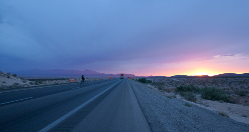 illustratographer:  my roommate/adventure bud emmacanfield crossing the Nevada highway. I was o