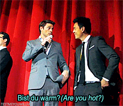 sherlockspeare:  thebitchesterbrothers:  testmeyouwillfail:  Star Trek 2009 Berlin Premiere (X) Sorry if the German caption is not correct.  I’m german, and I really love this. Let me tell you why! There’s a good reason the audience started to laugh