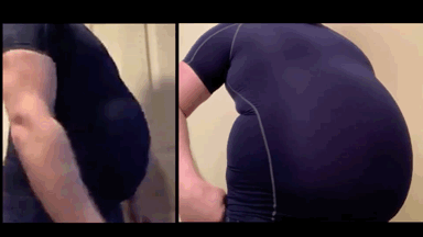 feedistvin:  New video: Tight Workout Clothes 3 Years LaterI dug up an old video where I wear this tight workout set for the first time. Figured I’d try and recreate it since I’ve gotten fatter since then, and it also includes a belly measurement