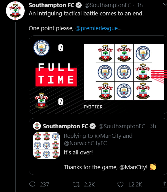 Man City & Southampton play tic-tac-toe on Twitter during
