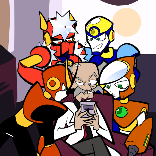 reluctantly helping his boys beat a hard level in megaman V