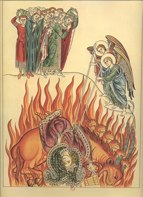 Illuminations from a 12th century German manuscript “Hortus Deliciarum”, c. 1180