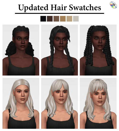 oakiyo:Updated Hair Swatches:All 66 hairs updated in the new 6 swatches!Delete any old hairs with th