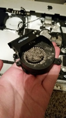 sexint:  korolevcross:  this is the fan out of a 2011 iMac. see how it’s never been cleaned in its entire life? that’s because you have to remove the motherboard to get to it. this would be the motherboard whose screws are all painted white and say