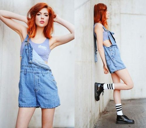 wayofgrunge: Style denim dungaree shorts - grunge outfit blog -