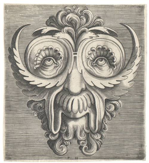 Frans Huys, Mask heads, 1555. From „Pourtraicture ingenieuse de plusieurs Facons de Masques” by Hans