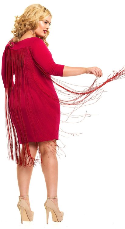Sophie Sheppard in Monif C “Josie” Fringe Dress - Red