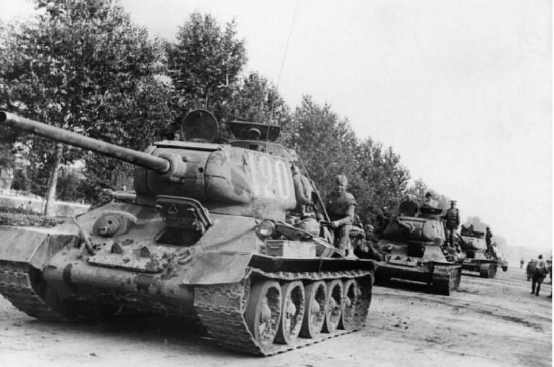warpicshistory:
“T-34/85’s of the Red Army’s 2nd Far Eastern Front during the Battle of Manchuria. The Soviets brought 1.5 million men, 27,000 guns, 5,500 tanks and sp guns along with over 3,000 aircraft against a Japanese force less than half that...