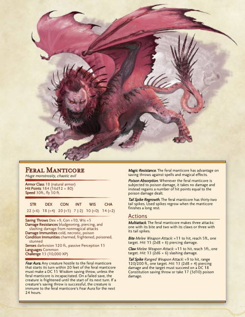 dnd-homebrew5e: So, Manticores come out pretty early in campaigns and then are gone from there.  I m
