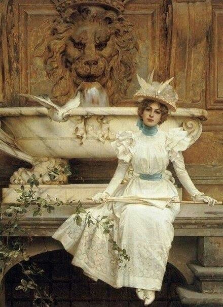 Vittorio Matteo Corcos - A l'ombre du banian (Waiting by the Fountain ) (1897)