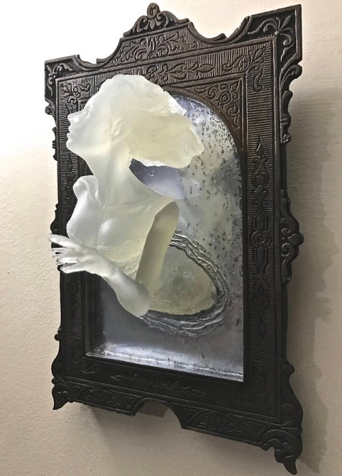 whytetyger1130: sixpenceee: 8.5&quot; sculpture of a Victorian ghost emerging from an antique mi