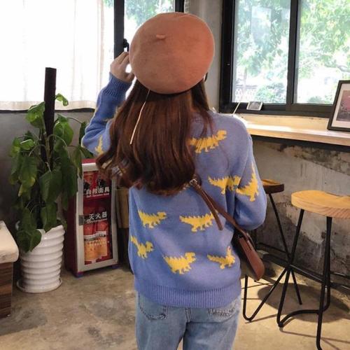 Cartoon Dinosaur Round Neck Sweater starts at $24.90 ✨✨ Tag your friend if you think he/she fits it 