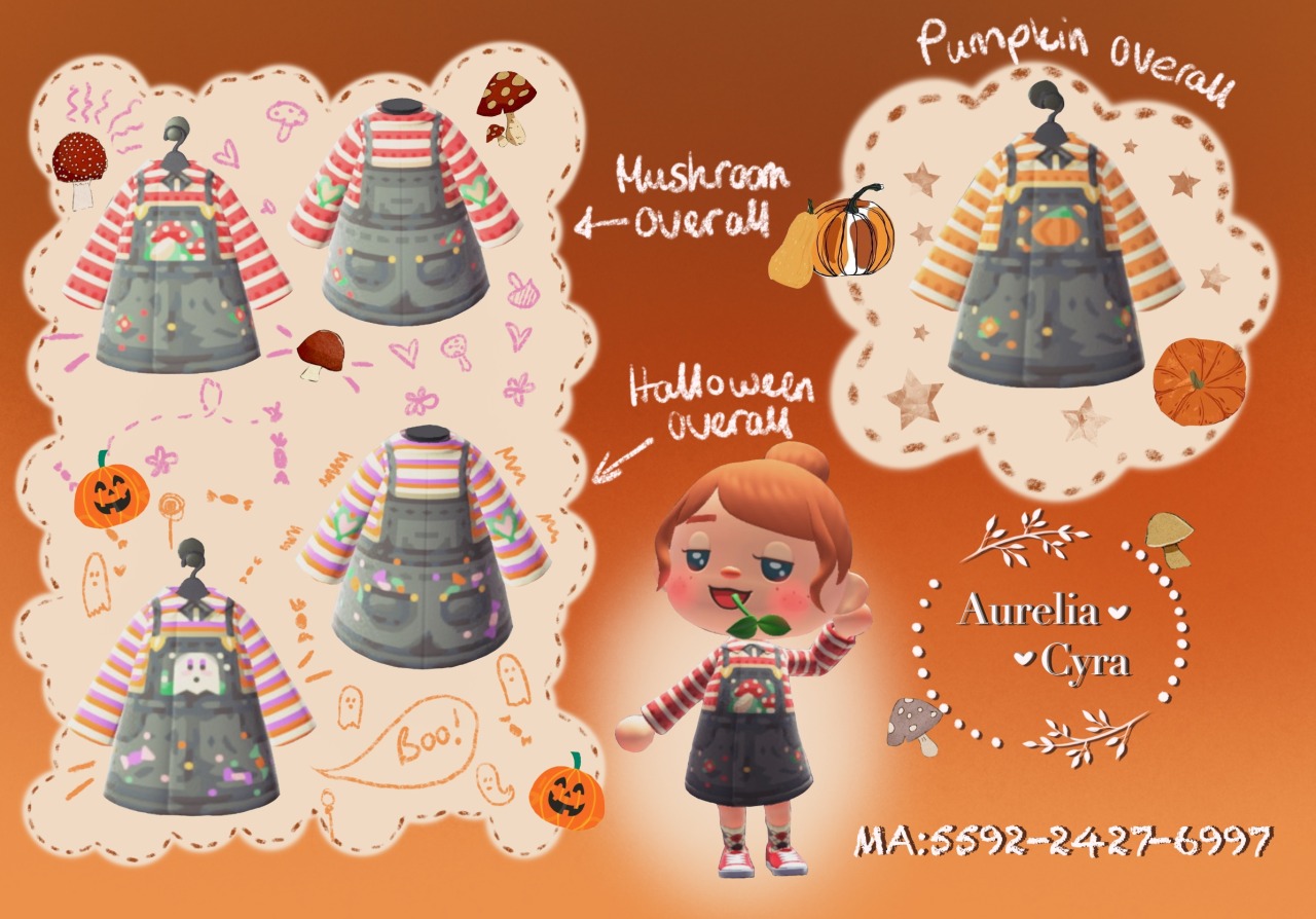 luthiencyra: “My new Halloween/Autumn inspired overalls ;3 come and get the sweet : Pumpkin 🎃 overall Mushroom 🍄 overall Ghost 👻 overall If you want send me photos of you wearing the #aureliacyradesigns in your favorite spot on your island so I can...