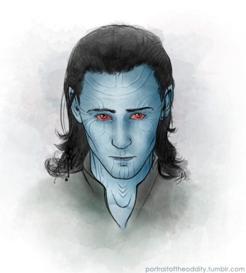 portraitoftheoddity:Jötunn Loki – Illustration of Steve’s watercolor of Loki from Part 6 of Little T