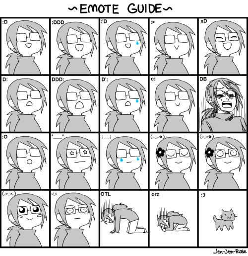 jen-jen-rose: sometimes people get confused with the emoticons I use so I made a chart