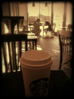 A candid Starbucks moment while enjoying