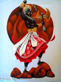 divinemoon:Shango is an Osha of the Head’s Oshas group. Shango is one of the most popular Oshas of the Yoruba pantheon, great warrior, he is the king of the religion. Orisha of justice, the dance, the viril force, the thunderclaps, the rays and the