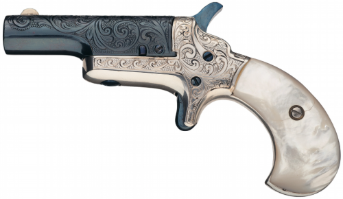 Custom engraved Colt Third Model derringer with pearl grips, late 19th century.