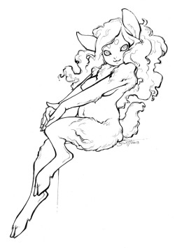 datdonk:  savannahhorrocks:  A WIP of a collab with my dear dear friend Mittymandi! She did the sketch for the pose, I fleshed out the sketch and then inked it, and now she’ll be coloring! SO FUN. The subject matter was her idea too - a sheepy faun