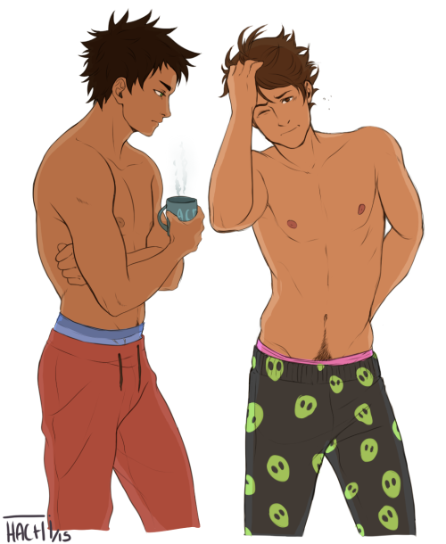 hachidraws:    How Iwaizumi and Oikawa handle mornings Iwa: *wondering if he has time to make onigiri* *always has green tea*Oikawa: *jumbled nonsense til 11am* *almost walks out door in his pj pants* 