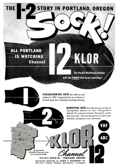 Local owners signed on KLOR-TV, Channel 12, from Portland, Ore., in 1955 as an ABC affiliate with a secondary DuMont affiliation. The following year, KGW-TV, Channel 8, signed on the air and took the ABC affiliation from KLOR-TV. The DuMont...