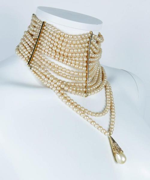 gatarojastuff: Christian Dior multi strand iconic Edwardian inspired couture pearl choker necklace.