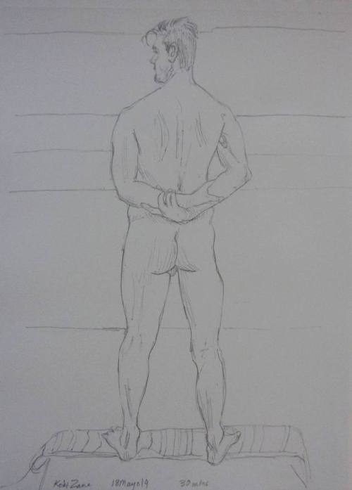 Life Drawings from yesterday, 18 May 2019, at Eureka Valley Recreation Center.  The model is Kobi Za
