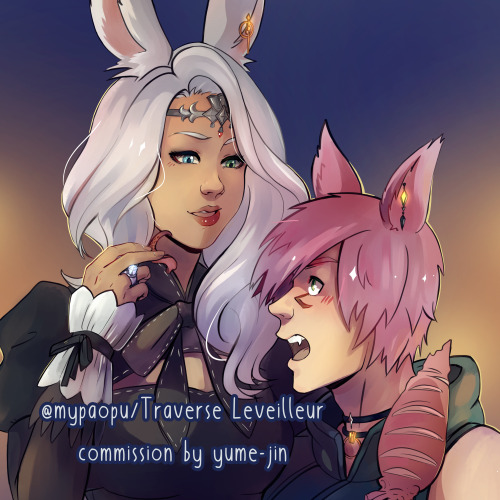 I got commissioned to draw cute af Viera x Miqo (by @mypaopu) honestly had the best time drawing the